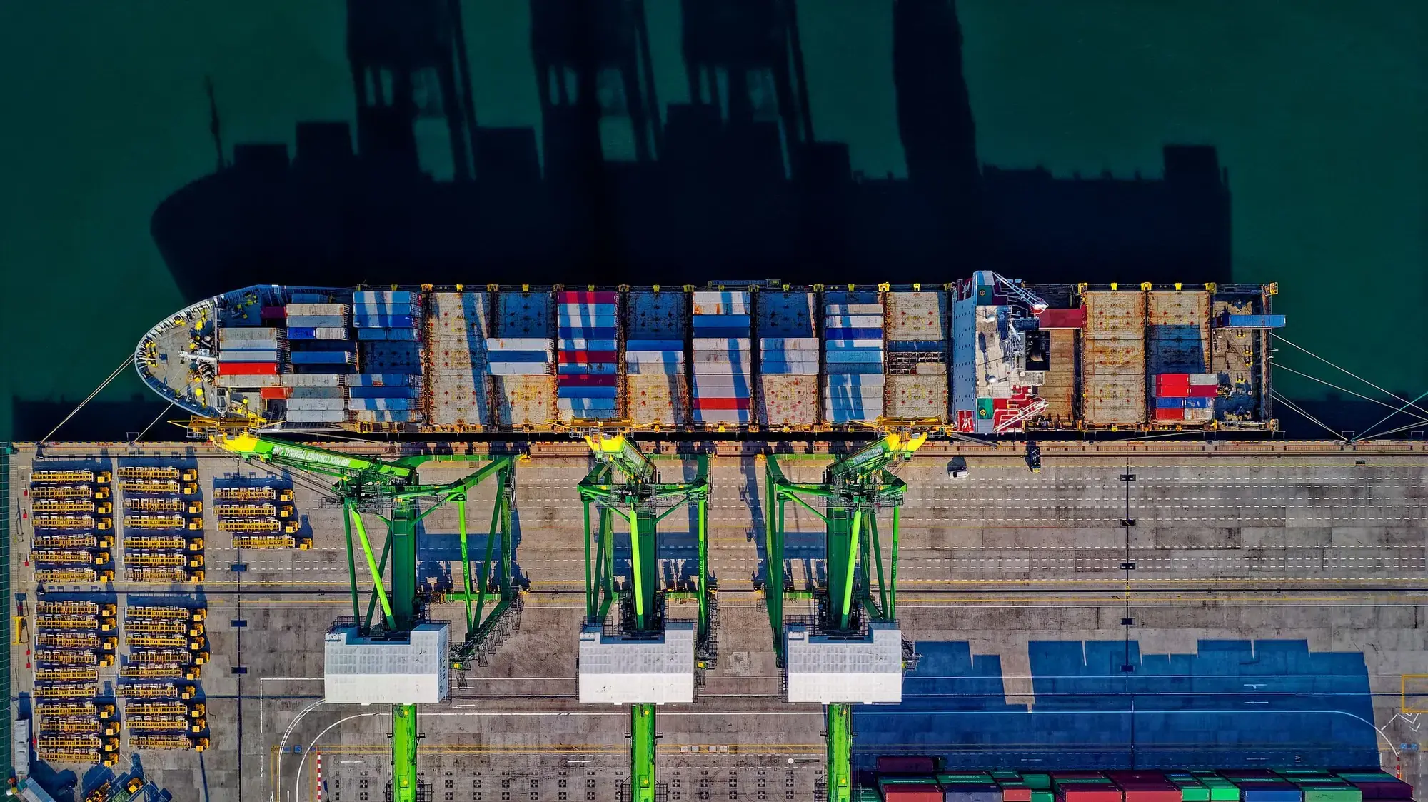 Container ship under way, seen from above